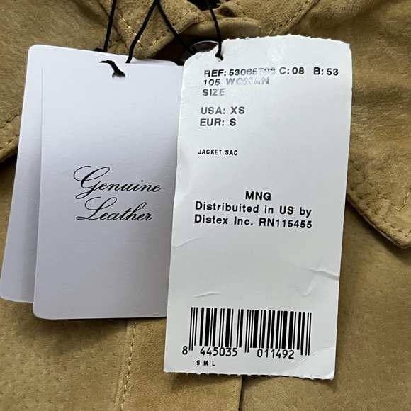 MNG Mango Leather Jacket Womens XS Tan Suede Belted Snap Front Shacket 53065708 - Picture 9 of 16